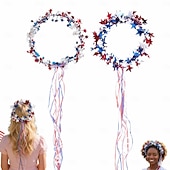 cheap U.S. 250th Anniversary-2 PCS Sparkling Americana Star Crown Headbands with Flowing Ribbons, Patriotic Red White Blue Hair Accessories for 4th of July Independence Day, Memorial Day, Veterans Day, Parades, Festivals