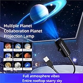  LED-ruimteprojectorlamp met 360° draaiende planeten, nachtlampje voor thuisfeestjes, plafond- en wanddecoratie, roterende LED-planeetprojectorlamp.