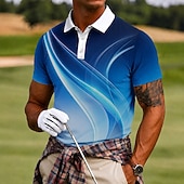 cheap Men's Golf Polo-Men's Geometic Golf Sports Polo Shirts Short Sleeve Polo Shirts Lapel Casual Athleisure Daily Wear 3D Print Buttons Spring &amp; Summer Blue Red Purple