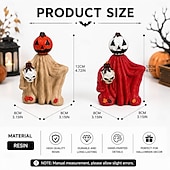 abordables Figurines et ornements-Lot de 2 figurines de fantômes citrouilles d'Halloween, ensemble de statues fantômes en résine avec lanternes en forme de crâne, décoration rustique d'automne pour étagère, cheminée, plateau à étages