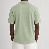 baratos Polo Clássico Masculino-Homens Camisa de linho Camisas Polo Casual Férias Clássico Manga Curta Férias Moda Tecido Textura Botões Verão Primavera Azul Verde Camisa de linho