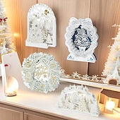 お買い得  贈り物-3Dポップアップクリスマスカード、レーザーカットの自立型グリーティングカードセット、メリークリスマスツリーリース雪の村のデザイン、家族や友人向けのエレガントな手作りホリデーカード、封筒付き新年ギフトカード