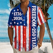  2026 250° Camicia da uomo con bandiera americana 1776 camicia estiva camicia a bottoni maniche corte patriottica outdoor festival estate primavera colletto aperto stampa 3D camicie colletto blu