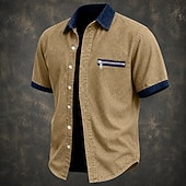 cheap Men's Smart Casual Shirts-SoftFade™ Men Shirt Casual Shirt Denim Shirt Cotton Acid Wash Shirt Acid Wash Shirt Black Green khaki Gray Light Blue Short Sleeve Plain Shirt Collar Casual Daily Color Block Clothing Apparel Elegant