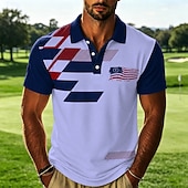  4th of July 2026 250th Men's American US Flag Polo Shirts Short Sleeve Polo Shirts Collared Shirts Casual Athleisure Festival Outfit 3D Print Buttons Breathable Mesh Spring & Summer Blue White Purple
