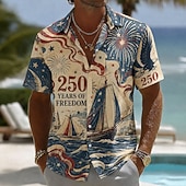  2026 250-årsjubileum Menns Amerikanske Flag Skjorte Sommer Skjorte Knapp Opp Skjorte Kort erm Patriotisk Utendørs Festival Sommer Vår Turndown 3D-print Krageskjorter Blå Blå 3 Blå 2 Blå 1#