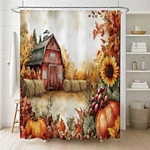 cheap Shower Curtains-Autumn Harvest Festival Pumpkin Leaf Printed Shower Curtain, Waterproof Fabric Bathroom Decor with 12 Plastic Hooks, Machine Washable