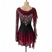 economico Abiti da Pattinaggio Artistico-Abito da pattinaggio artistico Per donna Pattinaggio sul ghiaccio Vestito Borgogna Patchwork Orlo asimmetrico Alta elasticità Allenamento Competizione Vestiti da pattinaggio sul ghiaccio Classico