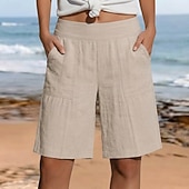 preiswerte Bermudashorts-Damen Shorts Stoffhosen Urlaub Stilvoll Alltagstauglich Knielang Hohe Taille Einfach Outdoor Marineblau Khaki Schwarz Weiß Sommer Frühling