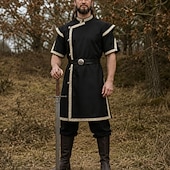 baratos Αριστος-Retro Vintage Medieval Renaissance Waist Belt Tunic Prince Warrior Stand Collar Fancy Dress Men's Fantasy Halloween Carnival Renaissance Fair LARP Adults' Top Belt