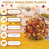  24 inch kunstmatige herfstbloemensteker voor buiten, nepchrysant, violette buxus, bolvormige bomen, Thanksgiving, Halloween, UV-bestendige tuinstekers voor de tuin &gazon, kleurecht, zwaar zijden