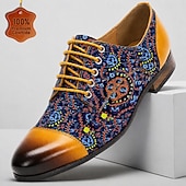 cheap Elemental Dress Shoes-Men's Floral Print Oxford Dress Shoes, Handmade Leather Business Casual Shoes, Fashion Statement Footwear for Weddings, Parties, Formal Events