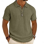 voordelige Heren Klassieke Polo-Voor heren Linnen overhemd Poloshirts Casual Vakantie Klassiek Korte mouw Modieus Effen Kleur Knop Zomer Lente Normale pasvorm Wit Zwart Lichtgroen Grijs Marineblauw Groen Linnen overhemd