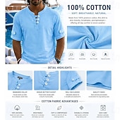 cheap Men's Classic Polo-Men's 100% Cotton Polo Shirts Casual Vacation Collarless Short Sleeve Vacation Modern Plain Lightweight Buttons Summer Spring Blue White Yellow 100% Cotton
