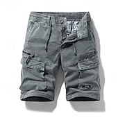 お買い得  Classic-Men's Cargo Shorts Shorts Summer Shorts Drawstring Elastic Waist Multi Pocket Solid Color Plain Comfort Wearable Short Casual Daily Outdoor Fashion Casual Khaki Black Inelastic