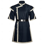 baratos Αριστος-Retro Vintage Medieval Renaissance Waist Belt Tunic Prince Warrior Stand Collar Fancy Dress Men's Fantasy Halloween Carnival Renaissance Fair LARP Adults' Top Belt