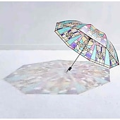 cheap Umbrellas-Vintage Stained Automatic Umbrella, Automatic Open &amp; Close Folding Rain Umbrella for Women, Compact Travel Parasol, Windproof Collapsible Umbrella, Cute Aesthetic Gift Umbrella for Girls