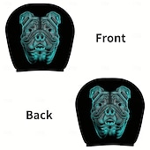 halpa Halloween-suojus-2/4 kpl fluoresoivia bulldog-päänsuojat autoon, trendikäs neonkallokuosi, personoitu auton sisustus, yleismalli, sopii päivittäisiin työmatkoihin, pitkän matkan ajoon, auton lepotuoliin