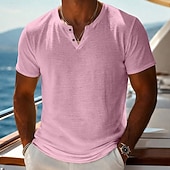 economico magliette di base-Per uomo Maglietta Maglietta a Maglia Manica Corta Scollo a V Estate Tinta unica Testurizzato Moda Leggero Essenziale Lavorato a maglia Puro Casuale Vacanza Streetwear Blu Nero Verde chiaro Maglietta