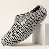 cheap Men's Clogs &amp; Mules-Men's Grey Quick-Dry Clog Shoes, Breathable Hollow-Out Slip-On Water Shoes, Lightweight Non-Slip Shoes for Beach, Garden, Outdoor