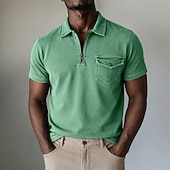 cheap Men's Classic Polo-SoftFade™ Men's Polo Shirts Acid Wash Shirt Casual Work Quarter Zip Short Sleeve Fashion Basic Plain Zipper Buttons Summer Spring Relaxed Fit Blue Navy Blue Green