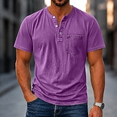 cheap Casual Henley Tee-Men's Henley Shirt 100% Cotton Acid Wash Shirt T shirt Tee Short Sleeve Plain Retro Vintage Casual Distressed Vintage Style Washed Henley Casual Spring &amp; Summer Summer Spring Black Light Green Pink