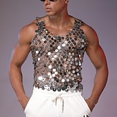 abordables Tapas-Retro Antiguo Disco Años 80 Top tank Sin Mangas Disco Lentejuelas Metálico Brillante Camiseta con cuello redondo Disfraz Hombre Víspera de Todos los Santos Carnaval Fiesta Club nocturno Adulto