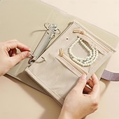 economico Portagioie e porta trucchi-Astuccio da viaggio per gioielli, pratico astuccio in pelle per gioielli da donna, con 5 pochette in velluto rimovibili per orecchini, anelli, collane e accessori da viaggio anti-groviglio.