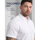 economico camicie da uomo no stiro-Per uomo Camicia Camicia elegante Camicia non stiro Camicia con Bottoni Semplice Casuale Quotidiano Bianco Blu chiaro Nero Rosa Manica Corta Collo ripiegato Estate Primavera Abbigliamento Classico