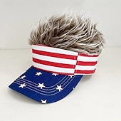  Perruque-chapeau drapeau américain, casquette patriotique à visière commémorative du 250e anniversaire des États-Unis avec cheveux hérissés, chapeau rouge, blanc et bleu pour la fête nationale
