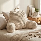 ieftine Noutăți-Pernă ergonomică de citit cu cotieră, pernă mare cu suport lombar din fleece pentru spătarul patului, pentru canapea extensibilă, citit la birou &amp;vizionarea televizorului