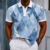 ieftine Polo geometric pentru bărbați-Bărbați Bloc Culoare Geometică Tricouri polo Manșon scurt Tricouri de polo Cămăși cu guler Casual Îmbrăcăminte Atletică Imprimare 3D Nasturi Material Plasă care Respiră Vară Primăvară Albastru