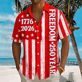 2026 250° Camicia da uomo con bandiera americana 1776 camicia estiva camicia a bottoni maniche corte patriottica outdoor festival estate primavera colletto aperto stampa 3D camicie colletto blu