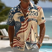  4th of July 2026 250th Men's Eagle American Flag Shirt Summer Shirt Button Up Shirt Short Sleeve Patriotic Outdoor Festival Summer Spring Turndown 3D Print Collared Shirts Blue Blue 3# Blue 2# Blue 1#