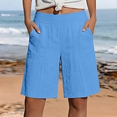preiswerte Bermudashorts-Damen Shorts Stoffhosen Urlaub Stilvoll Alltagstauglich Knielang Hohe Taille Einfach Outdoor Marineblau Khaki Schwarz Weiß Sommer Frühling