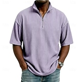 economico Polo classica da uomo-Men's Corduroy Shirt Polo Shirts Casual Daily Quarter Zip Short Sleeve Fashion Basic Plain Lightweight Quarter Zip Summer Spring Regular Fit Black White Wine Navy Blue Sky Blue Purple Corduroy Shirt