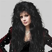 cheap Historical Wigs-Long Blonde Curly Wig for Women Blonde Rocker Punk 70s 80s Wig With Bangs Synthetic Fiber Wigs for Costume Halloween Cosplay Use