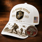  Cappellino commemorativo "Semper Fidelis" per veterani dei Marines statunitensi, berretto da baseball militare ricamato con toppa della bandiera americana, cappellino patriottico regolabile da uomo,