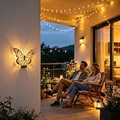 ieftine Aplice de Exterior-Lampă fluture pentru exterior, decor de perete impermeabil cu energie solară, lampă LED peisagistică, ornament pentru gard de grădină, iluminare ambientală delicată pentru terasă/curte