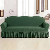 cheap Sofa Cover-Country Style 3D Stretch Sofa Cover with Skirt, Washable Elastic Couch Slipcover for 1/2/3/4 Seater, Fitted Furniture Protector