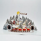 economico Regali-Biglietto di auguri natalizio tridimensionale a comparsa, con grande scena di un villaggio invernale e treno a vapore. &amp;Slitta di Babbo Natale, biglietto d'auguri natalizio fatto a mano per bambini