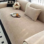 cheap Sofa Cover-Solid Woven Chenille Sofa Cushion Pad, Anti-Slip Jacquard Couch Mat for All Seasons, Washable Sectional Furniture Protector