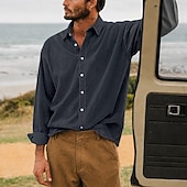 cheap Men's Smart Casual Shirts-Men Shirt Casual Shirt Corduroy Shirt Button Up Shirt White Dark Brown Black Navy Blue Purple Long Sleeve Plain Shirt Collar Casual Daily Plain Clothing Apparel Elegant Fashion Casual