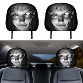 cheap Halloween Slipcover-2/4PCS Cracked Makeup Car Seat Headrest Covers, Funny Prank Headrest Protectors, Universal Fit Stretch Car Interior Accessories, Washable and Easy to Install, Comfortable Seat Protection for Cars, SUV