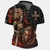  Męskie Templariusze Křížky Koszula Henley Koszulka Tee Krótki rękaw Podkoszulek Druk 3D Zasznurować szyję Henley Koszula Religijne Ciemny Codzienny Festiwal Czarny Czerwony Khaki Wiosna i lato Odzież