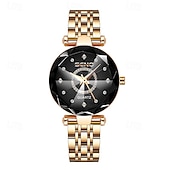 economico Orologi al quarzo-Orologio di lusso da donna, elegante quadrante sfaccettato verde smeraldo con bracciale a maglie in acciaio inossidabile color oro rosa, orologio da polso al quarzo alla moda per signore, dettagli in