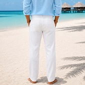  Herren Leinenhosen Hose Anzughose Sommerhose Strandhose Tasche Einfach Komfort Atmungsaktiv Volle Länge Lässig Täglich Outdoor Urlaub Mode Khaki Schwarz Unelastisch