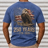  4th of July 2026 250th Men's Eagle American Flag 100 Cotton Acid Wash Heavyweight T-shirt Short Sleeve T shirt DTG Crew Neck Shirt Fashion Daily Holiday Spring Summer Clothing Apparel
