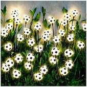 abordables Luces de camino y linternas-Luces solares para jardín con diseño de la Copa de Fútbol 2026, 2 estacas con luces de fútbol con 8 cabezas de bola LED, luces colgantes impermeables para césped, caminos, jardines, patios y parques