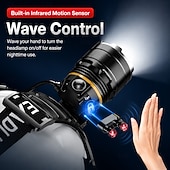 abordables Phares avant-Lampe frontale LED rechargeable, étanche et dotée d'un port USB, d'un détecteur de mouvement, de 3 modes d'éclairage, d'un phare zoom haute luminosité et d'une lampe torche mains libres en alliage